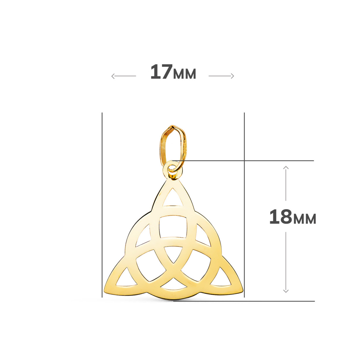 18K COLGANTE ORO AMARILLO SIMBOLO DE LA TRINIDAD EN BRILLO. MEDIDA: 18 X 17 MM