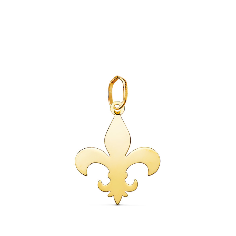 18K COLGANTE ORO AMARILLO CRUZ FLOR DE LIS EN BRILLO. MEDIDA: 18 X 14 MM
