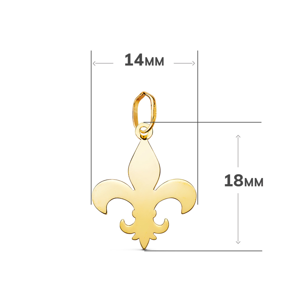 18K COLGANTE ORO AMARILLO CRUZ FLOR DE LIS EN BRILLO. MEDIDA: 18 X 14 MM
