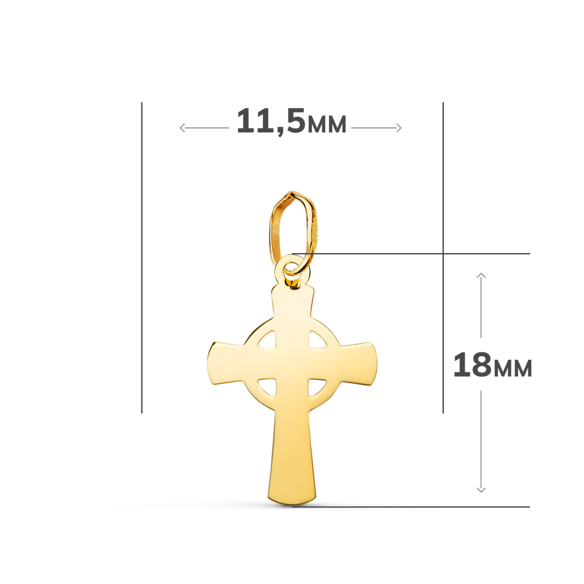 18K COLGANTE ORO AMARILLO CRUZ CELTA EN BRILLO. MEDIDA: 18 X 11,5 MM