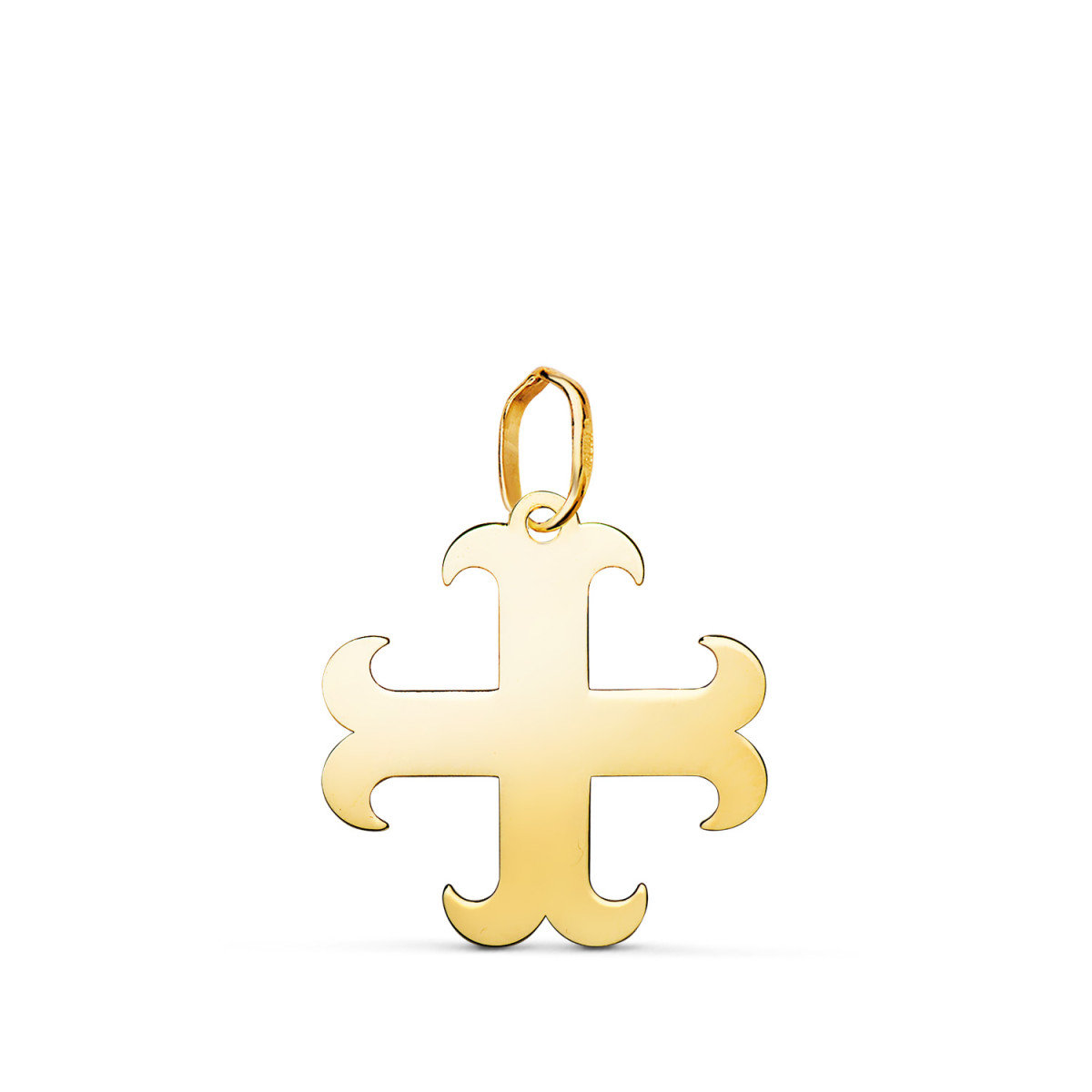 18K COLGANTE ORO AMARILLO CRUZ ANCLADA EN BRILLO. MEDIDA: 17 X 16 MM