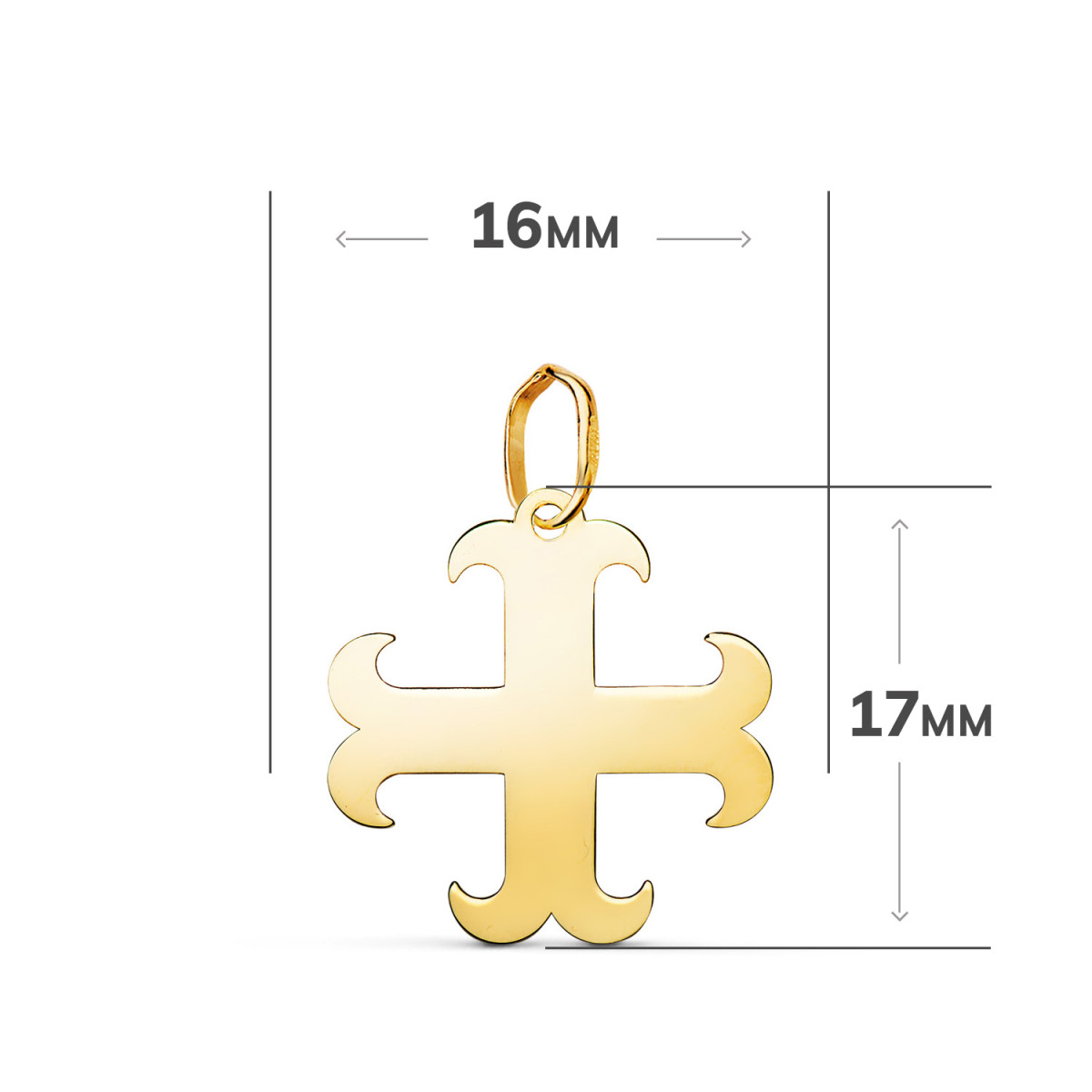 18K COLGANTE ORO AMARILLO CRUZ ANCLADA EN BRILLO. MEDIDA: 17 X 16 MM