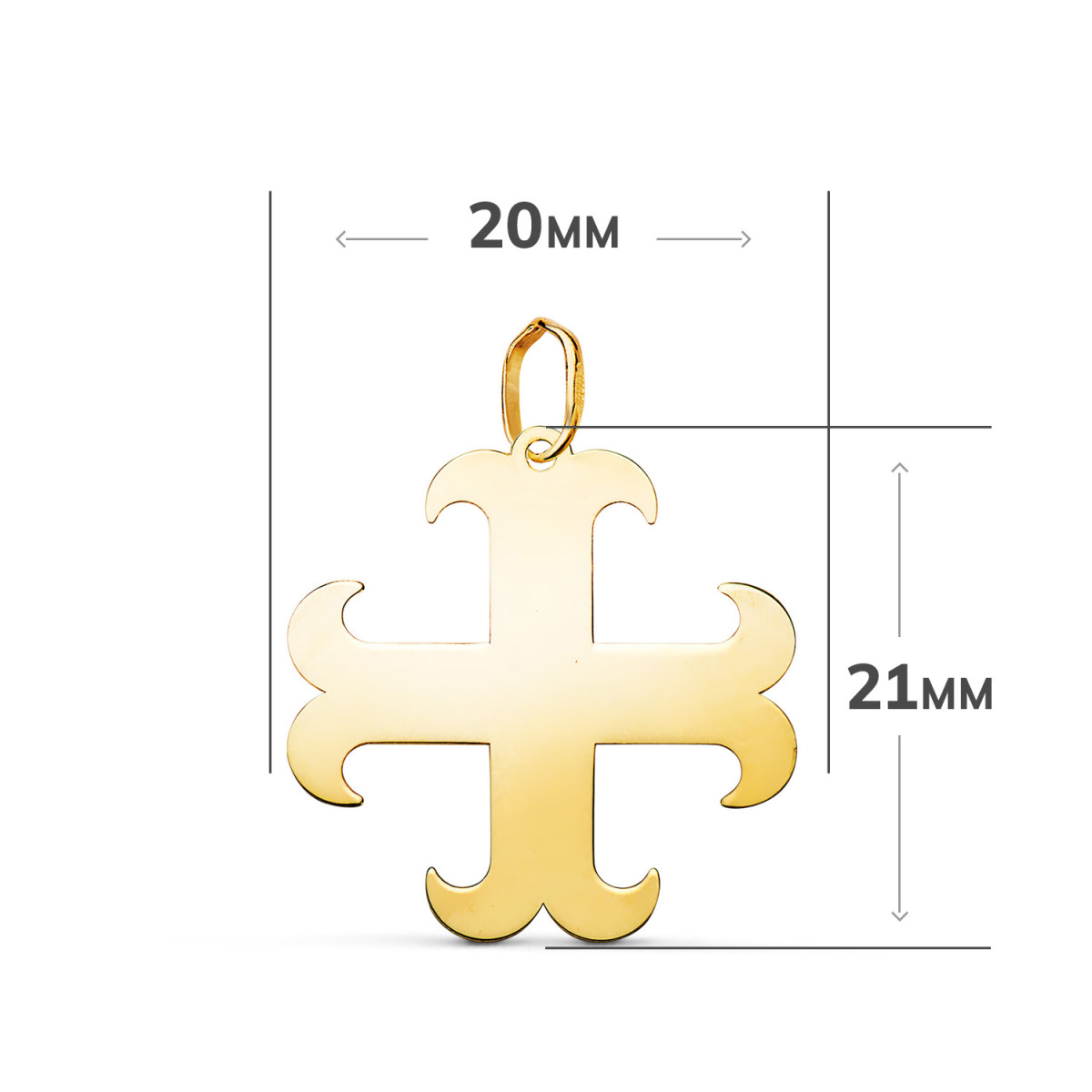 18K COLGANTE ORO AMARILLO CRUZ ANCLADA EN BRILLO. MEDIDA: 21 X 20 MM