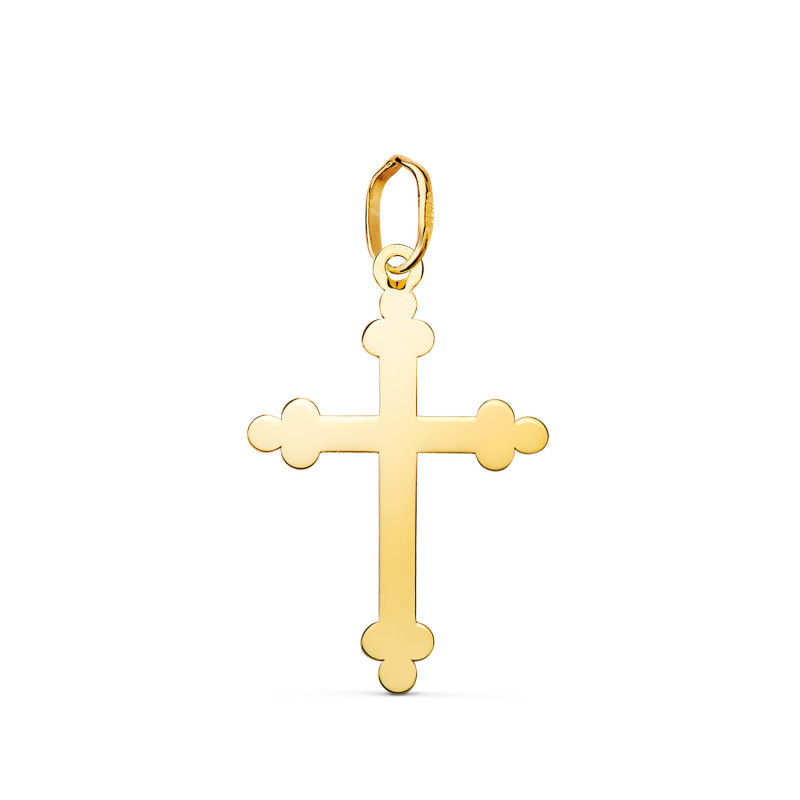 18K COLGANTE ORO AMARILLO CRUZ DE LA TRINIDAD EN BRILLO. MEDIDA: 22 X 14 MM