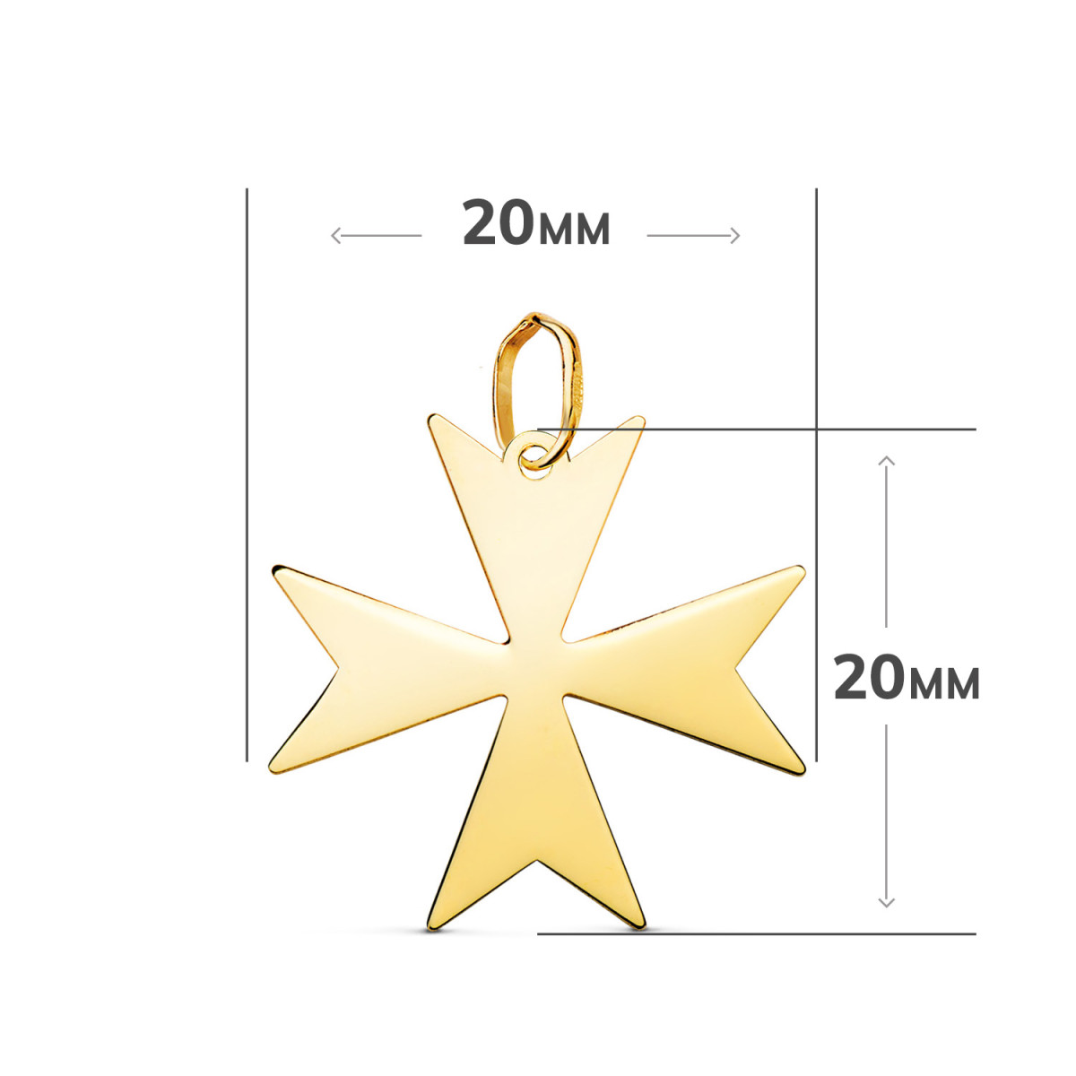 18K COLGANTE ORO AMARILLO CRUZ DE MALTA EN BRILLO. MEDIDA: 20 X 20 MM