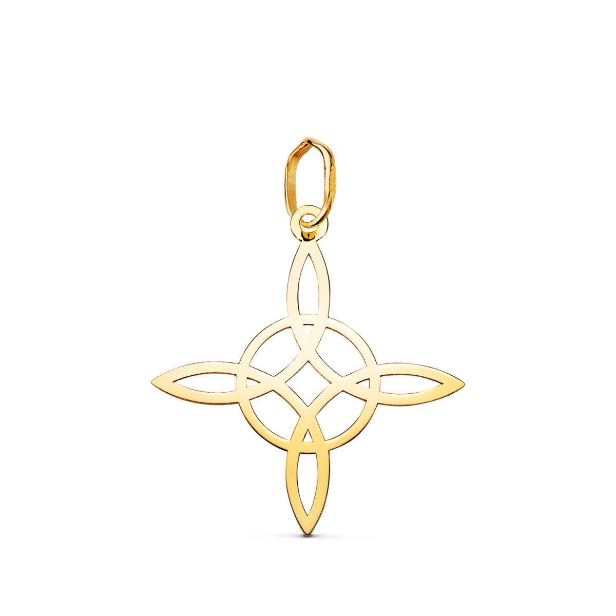 18K COLGANTE ORO AMARILLO NUDO DE BRUJA EN BRILLO: MEDIDA: 22 X 20 MM