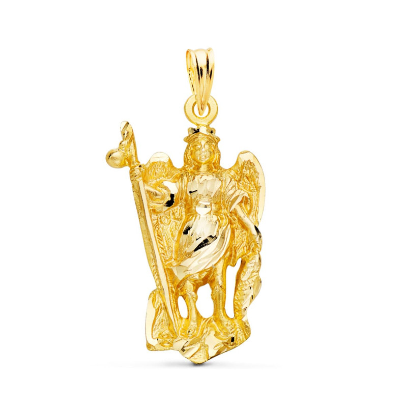 18K COLGANTE ORO AMARILLO SAN RAFAEL SILUETA. 29 X 17 MM.