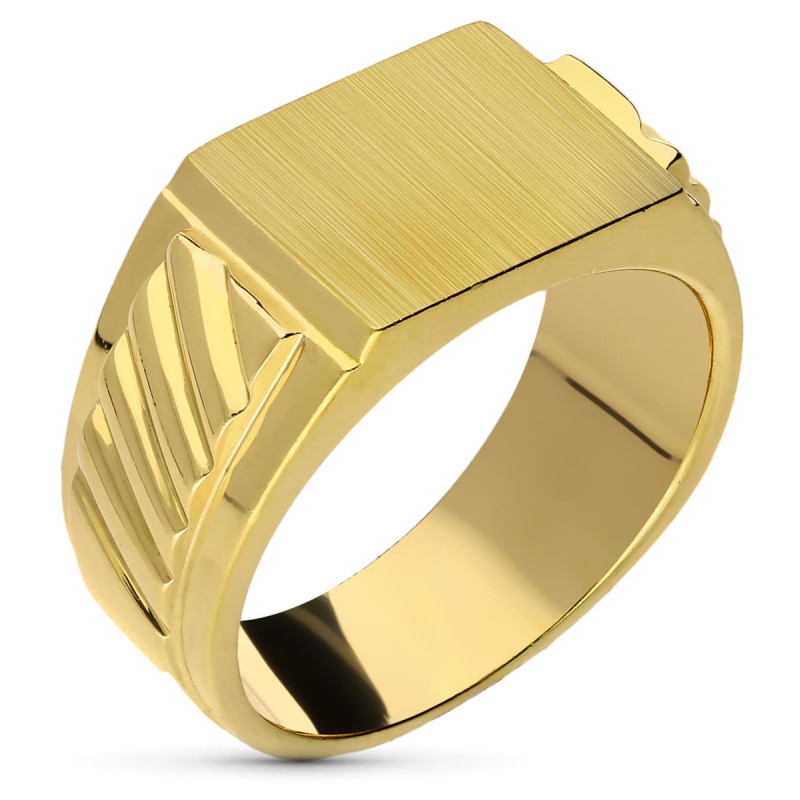 18K SELLO ORO AMARILLO CABALLERO MACIZO GALLONES RECTANGULAR. ZONA GRABADO: 12X10 MM