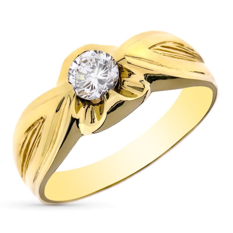 18K SOLITARIO ORO AMARILLO CABALLERO MACIZO CIRCONITA 5 MM. ANCHO 9MM