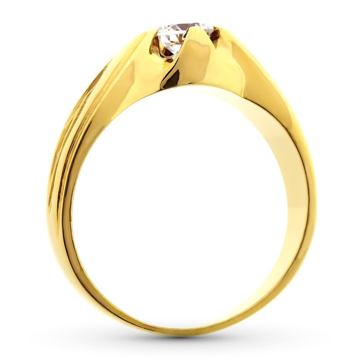 18K SOLITARIO ORO AMARILLO CABALLERO MACIZO CIRCONITA 5 MM. ANCHO 9MM