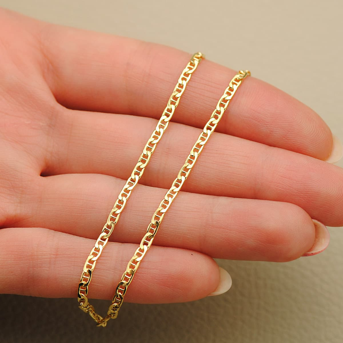 18K CADENA ORO AMARILLO ANCLA PLANA HUECA LARGO 45CM ANCHO 2 MM