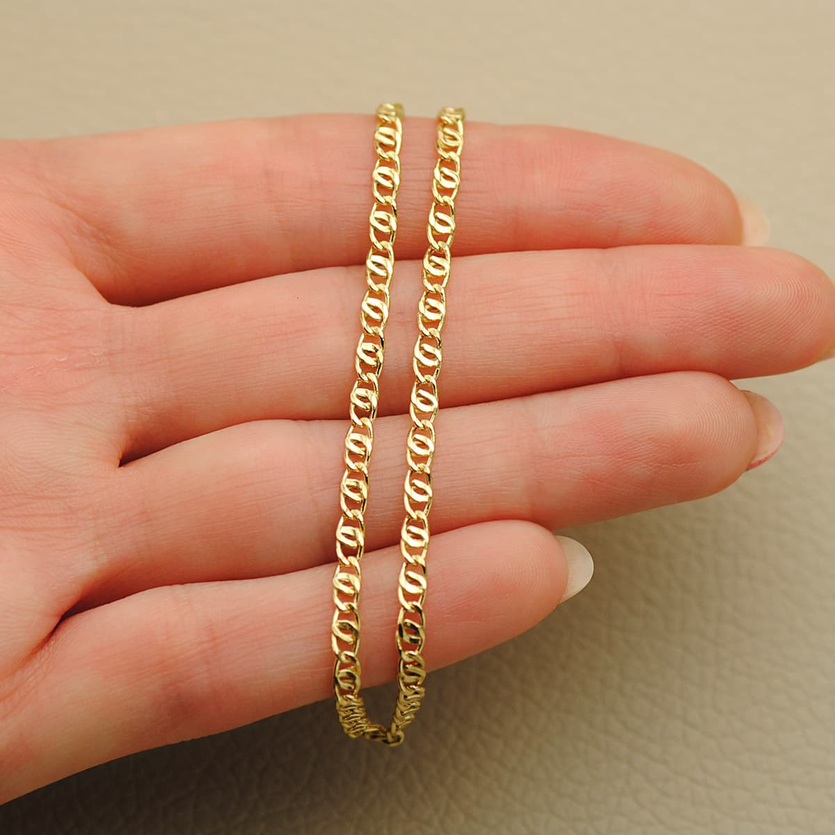 18K CADENA ORO AMARILLO ANCLA HUECA LARGO 50CM ANCHO 3 MM