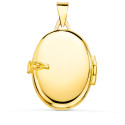 18K GUARDAPELO DIJE PORTAFOTOS ORO AMARILLO OVAL CON PIEDRA AZUL Y BORDE HILO RELIADO. 26X21 MM