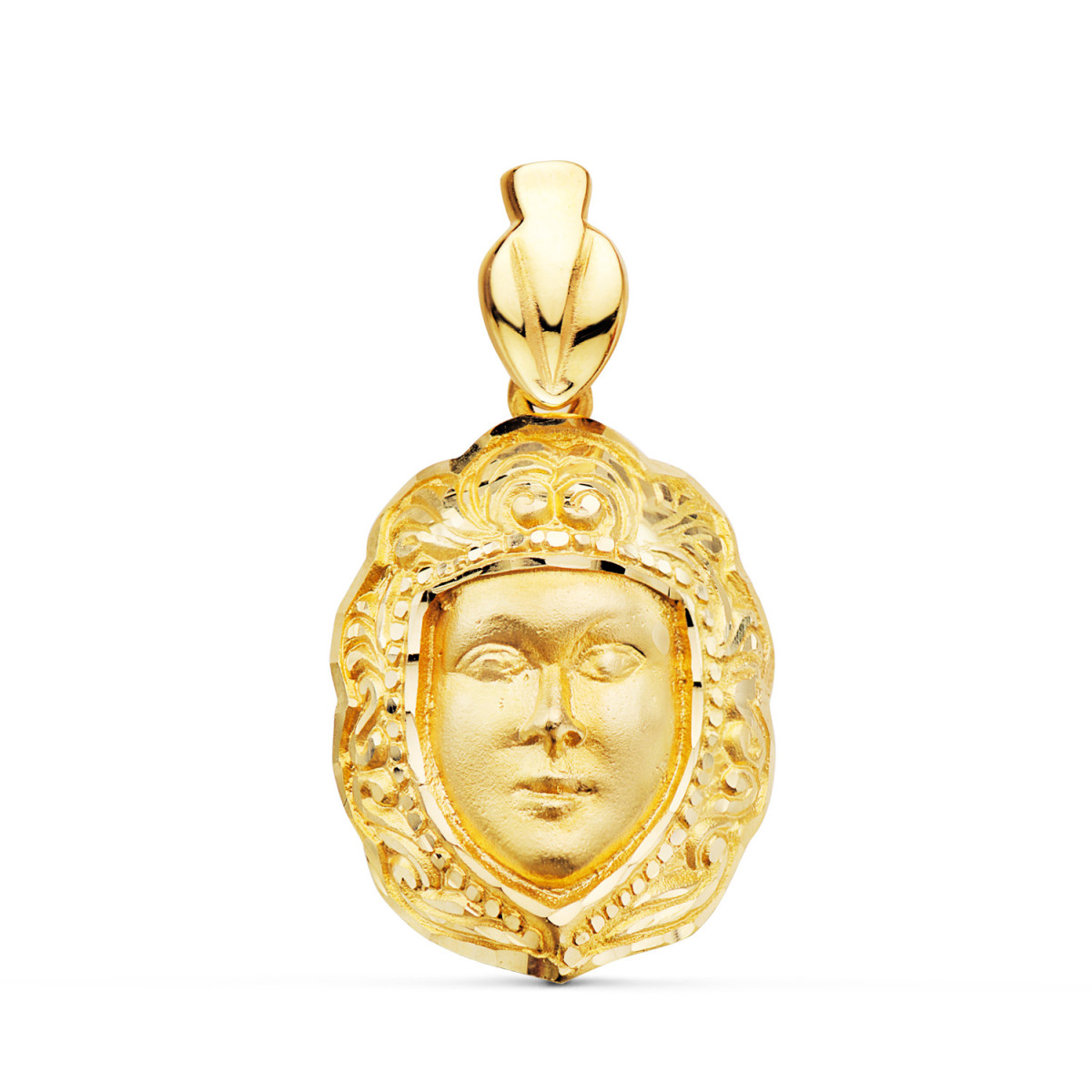 18K COLGANTE ORO AMARILLO ROSTRO VIRGEN DEL ROCIO  26 X 18 MM