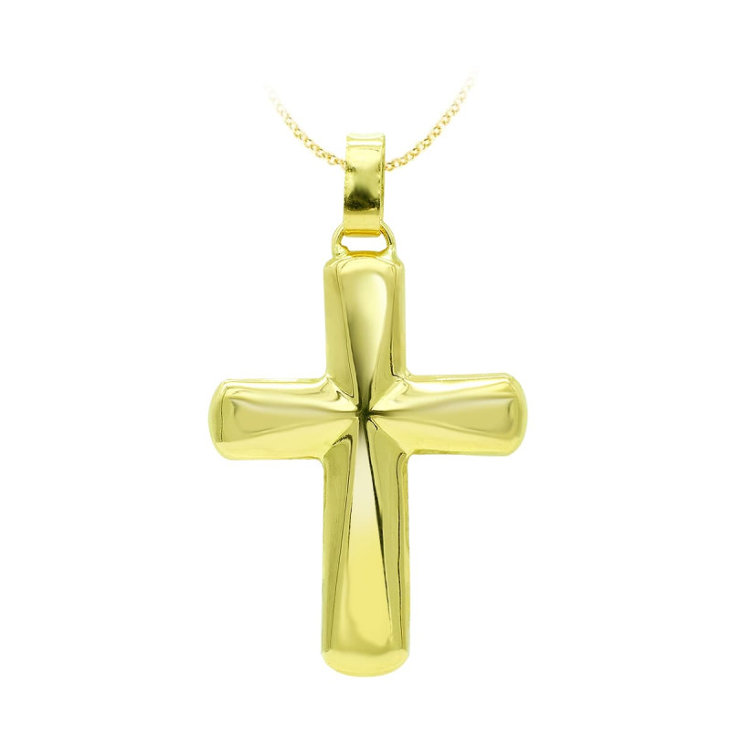 18K CRUZ ORO AMARILLO HUECA LISA 37X26 MM