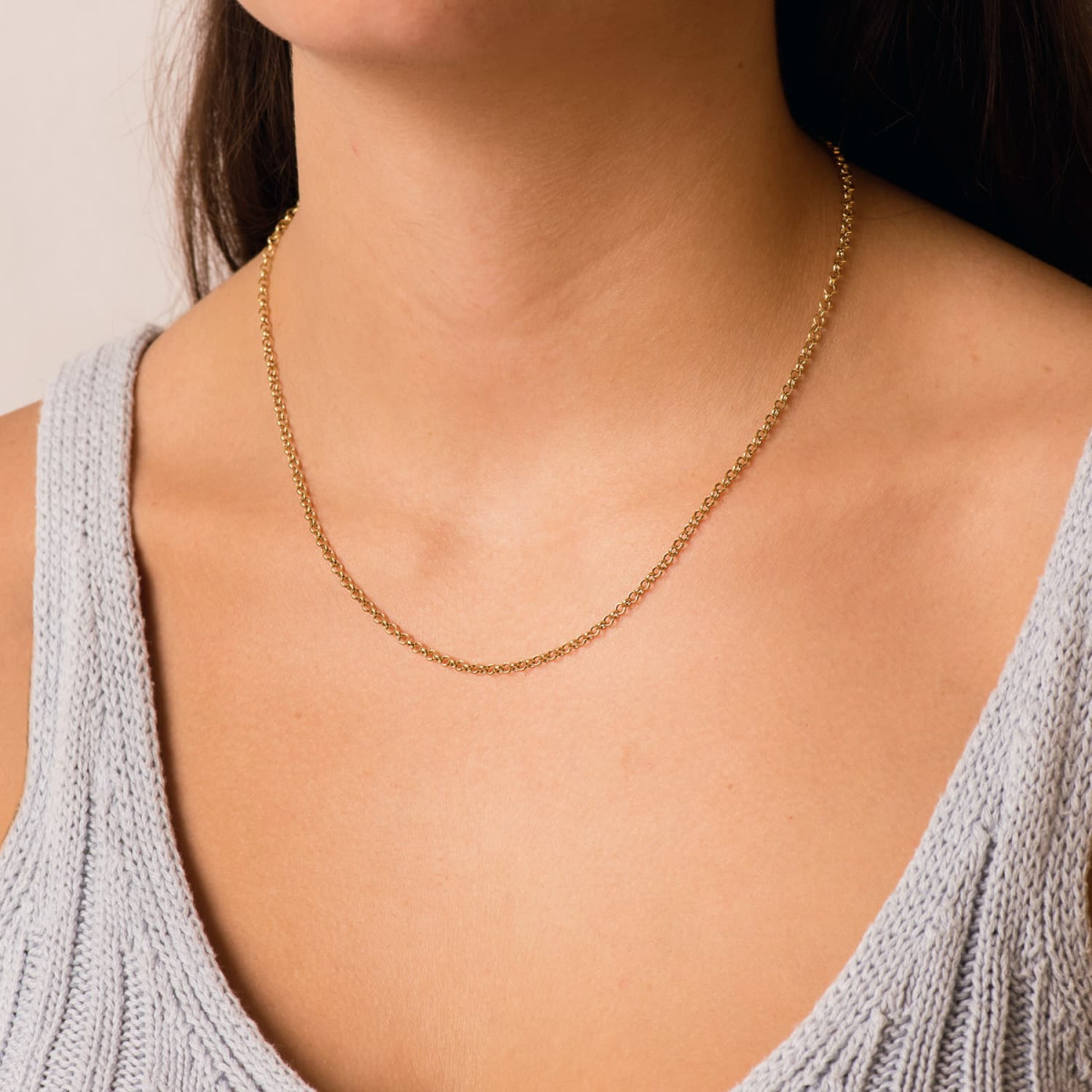 18K CADENA ORO AMARILLO ROLO HUECA LIGERA ANCHO: 2.5MM LARGO: 45CM CIERRE REASA