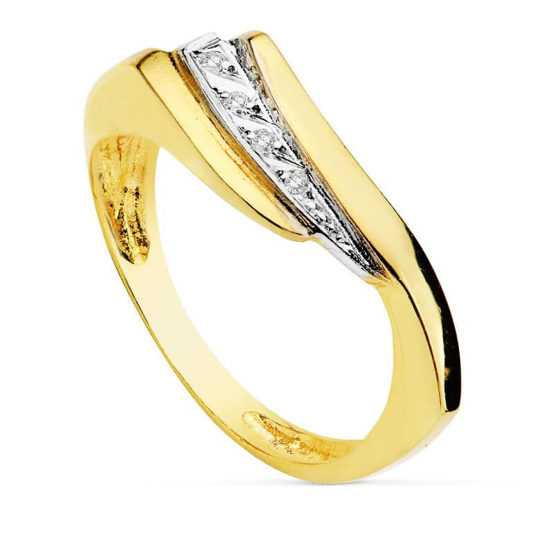 18K SORTIJA ORO BICOLOR ONDAS CON CIRCONITAS. ANCHO: 7MM