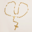 18K ROSARIO ORO AMARILLO CON BOLAS 6 MM, CRUZ 45X27 MM Y MILAGROSA. CADENA 65 CM