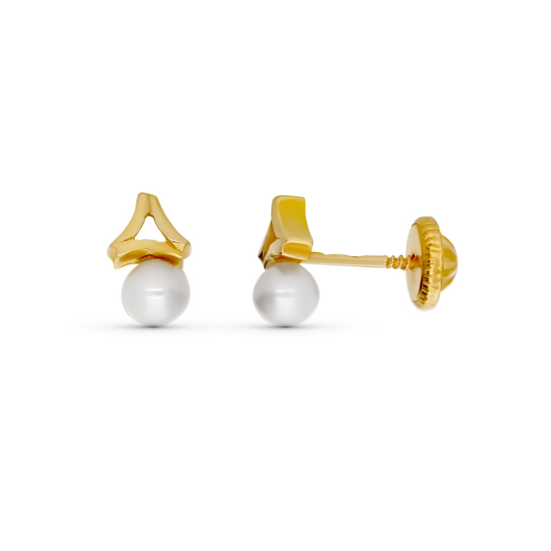 18K PENDIENTES ORO AMARILLO PERLA 7X4 MM TUERCA