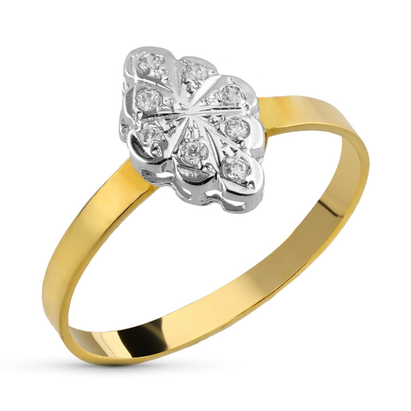 18K SORTIJA ORO BICOLOR CON CIRCONITAS. ANCHO: 11,5 X 8 MM