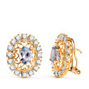 18K PENDIENTES ORO AMARILLO PIEDRA AGUAMARINA 7X5 MM CON CIRCONITAS. MEDIDA: 19X16 MM. CIERRE OMEGA