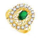 18K SORTIJA ORO AMARILLO CALADA CON PIEDRA VERDE 7X5 MM CON CIRCONITAS. MEDIDA: 19X16 MM.