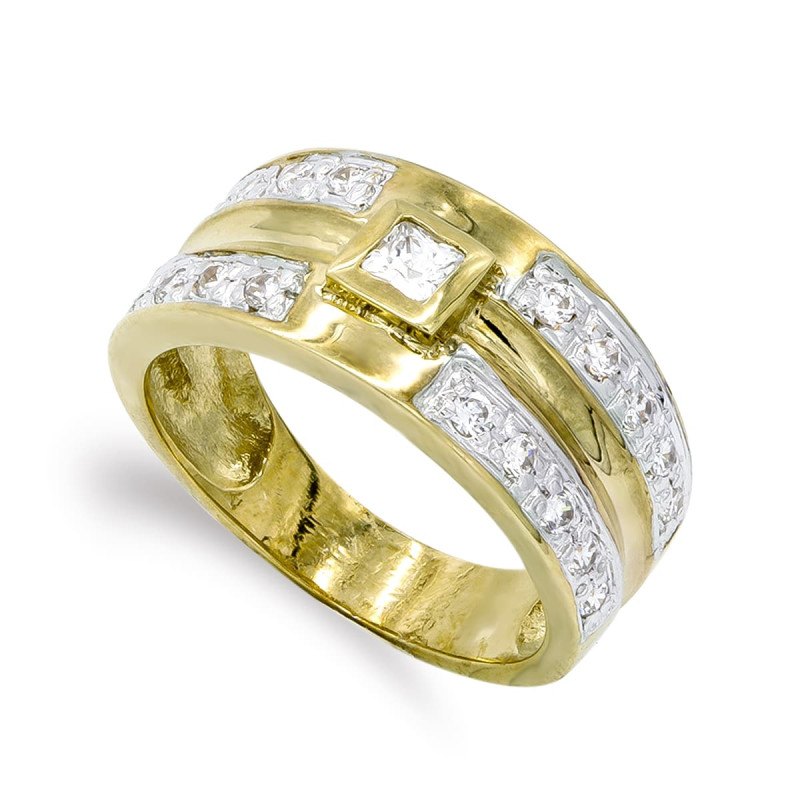 18K SORTIJA ORO AMARILLO MACIZO CON CIRCONITAS. ANCHO: 9,5 MM