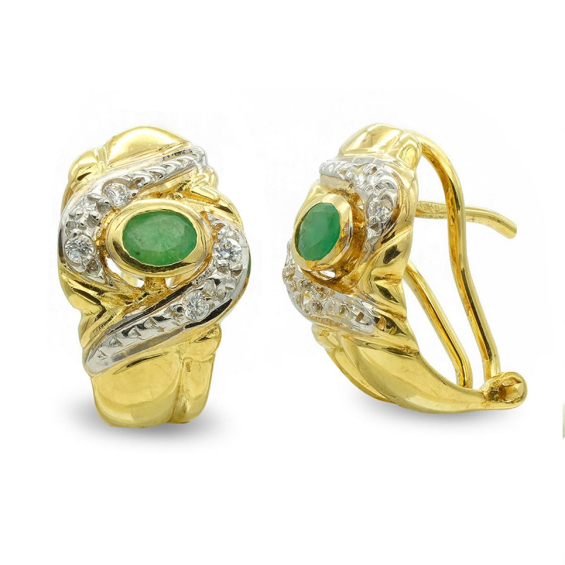 18K PENDIENTES ORO BICOLOR OVAL CIRCONITA CIERRE OMEGA