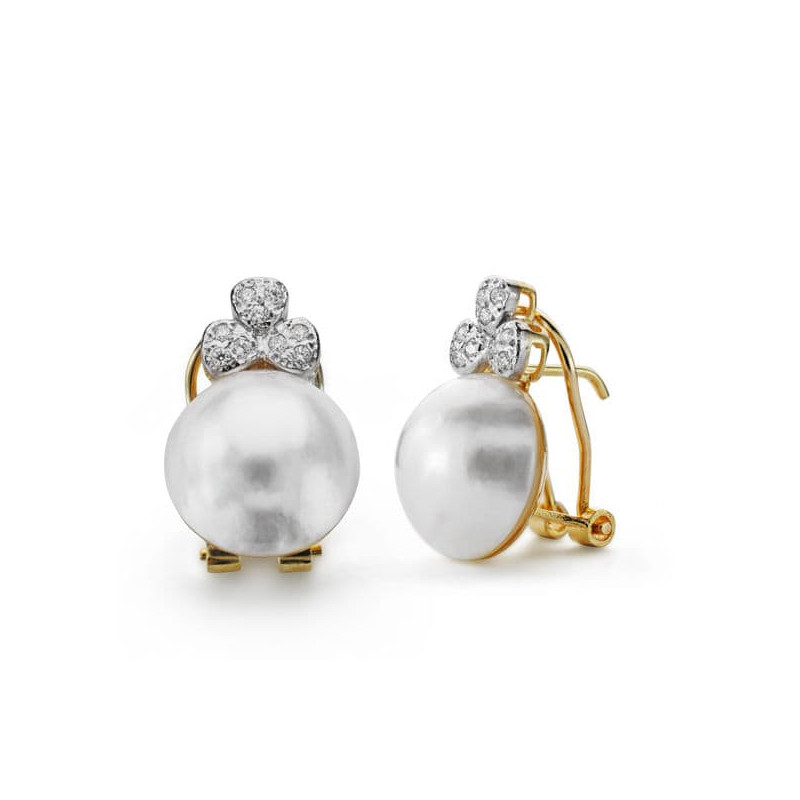18K PENDIENTES ORO AMARILLO PERLA AUSTRALIANA 12 MM CIERRE OMEGA