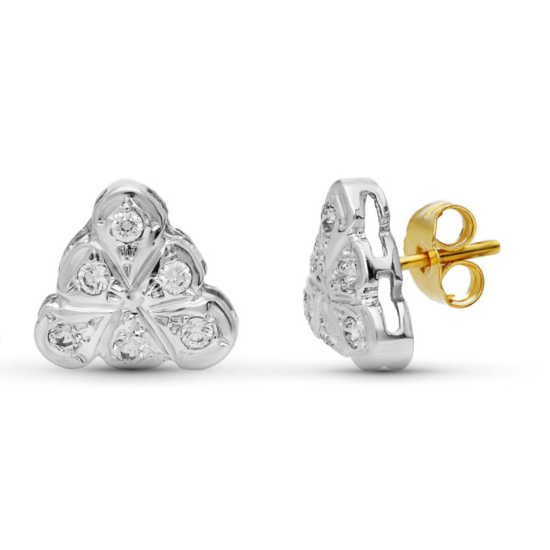 18K PENDIENTES ORO BICOLOR CIRCONITA 9 MM PRESION