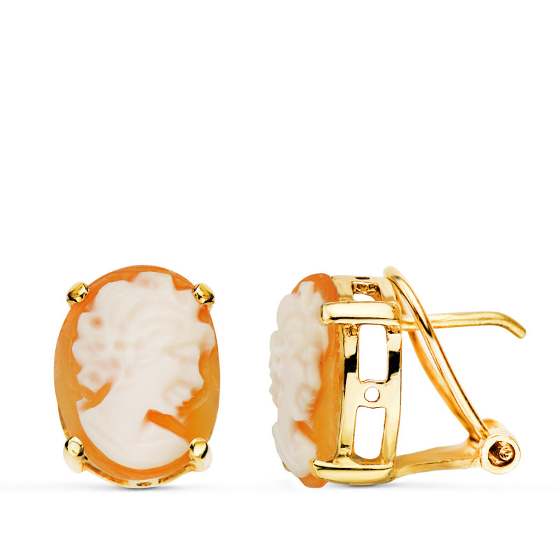 18K PENDIENTES ORO AMARILLO CAMAFEO OVAL. MEDIDA: 12X9 MM. CIERRE OMEGA