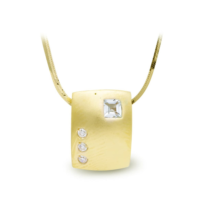 18K GARGANTILLA ORO AMARILLO CUADRA MATE Y BRILLO Y CIRCONITAS