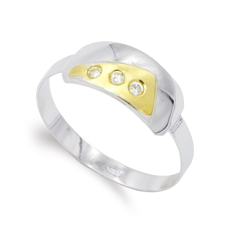 18K SORTIJA ORO BICOLOR MATE Y BRILLO CON CIRCONITAS. ANCHO: 7,5 MM