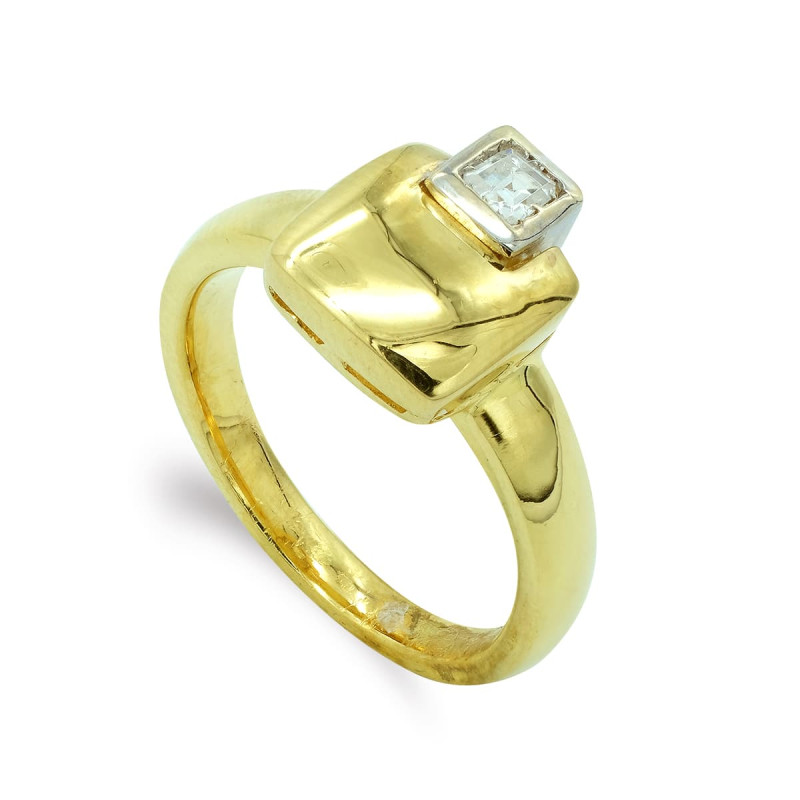 18K SORTIJA ORO BICOLOR CUADRADA CON CIRCONITAS. ANCHO: 11,5MM