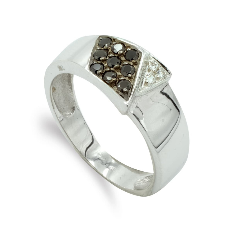 18K SORTIJA ORO BLANCO CON CIRCONITA BLANCAS Y NEGRAS. ANCHO: 8,5 MM