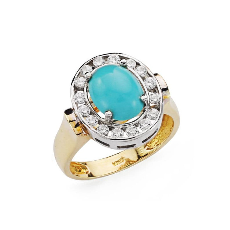 18K SORTIJA ORO BICOLOR OVAL CON TURQUESA CABUJON 10X8 MM. ANCHO: 15,5 MM