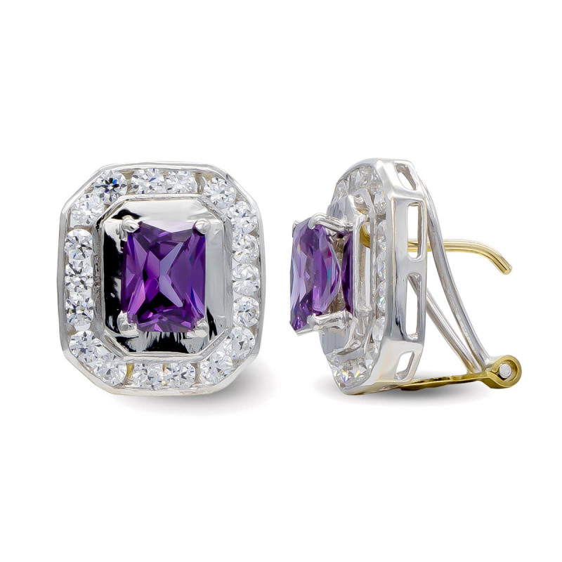 18K PENDIENTES ORO BICOLOR AMATISTA 7X5 MM OMEGA