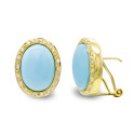 18K PENDIENTES ORO AMARILLO TURQUESA FINA 14X10 MM CIRCONITA CIERRE OMEGA