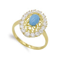 18K SORTIJA ORO AMARILLO ROSETON FILIGRANA CON TURQUESA 7X5MM. MEDIDA: 18X14 MM