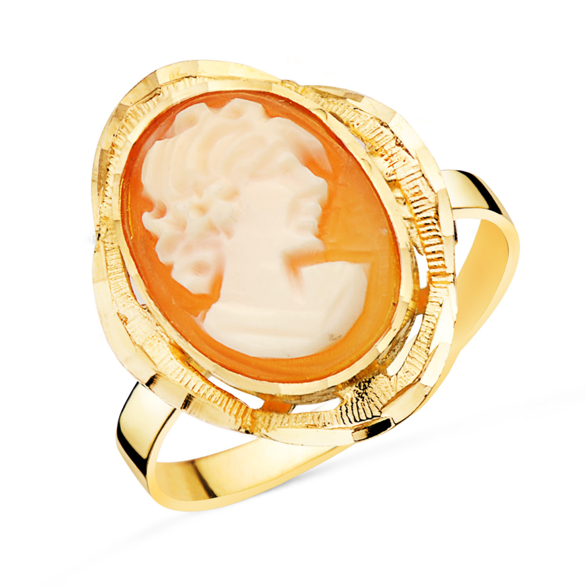 18K SORTIJA ORO AMARILLO CAMAFEO OVAL CERCO TALLADO. MEDIDA: 19X14 MM
