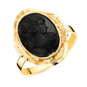 18K SORTIJA ORO AMARILLO CAMAFEO NEGRO OVAL CERCO TALLADO. MEDIDA: 19X14 MM