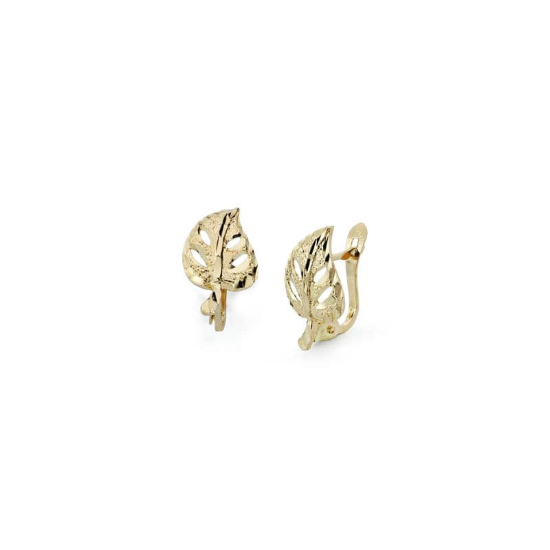 18K PENDIENTES ORO AMARILLO HOJA CALADA 14X8 MM CIERRE CATALAN