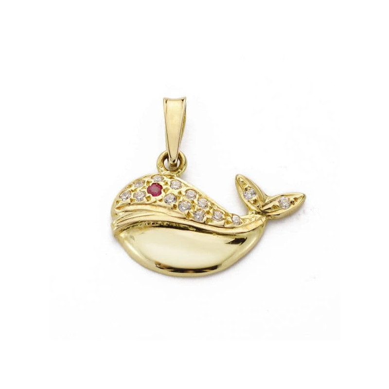 18K COLGANTE ORO AMARILLO BALLENA CIRCONITA 13X19 MM