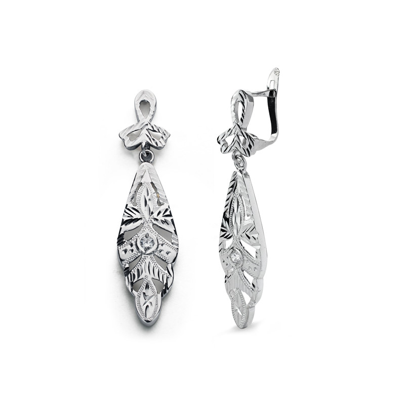 9K PENDIENTES ORO BLANCO CIGARRON. 38X9 MM CIERRE CATALAN