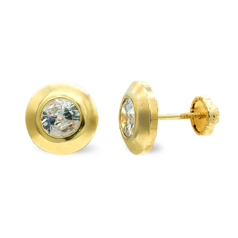 9K PENDIENTES ORO AMARILLO 9 MM CIRCONITA 5 MM CIERRE TUERCA