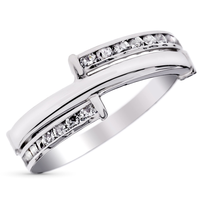 9K SORTIJA ORO BLANCO BANDAS CON CIRCONITAS EN CARRIL. ANCHO: 5,5 MM