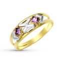 9K SORTIJA ORO BICOLOR DOBLE CUERPO CON CIRCONITAS COLOR AMATISTA. ANCHO: 7 MM