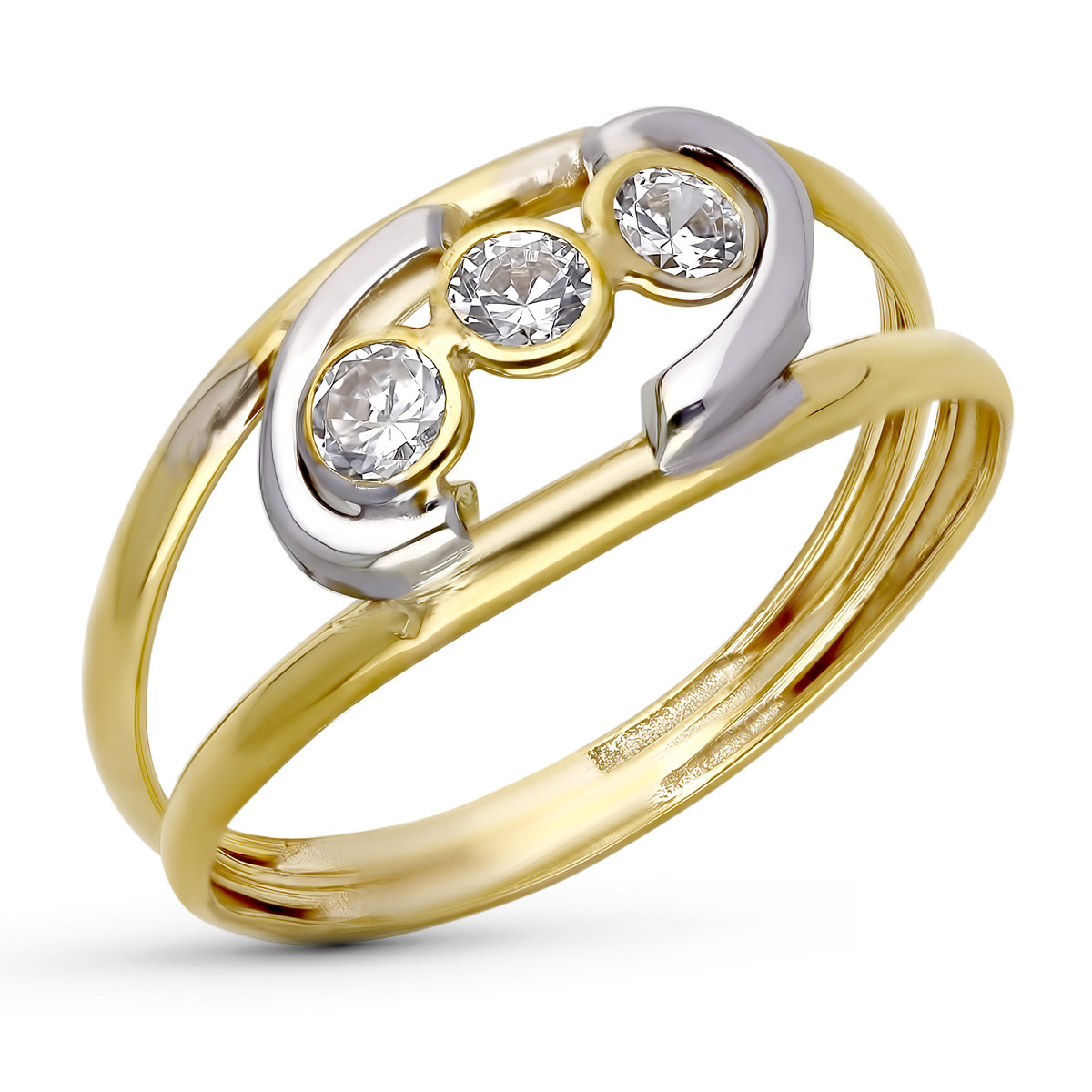 9K SORTIJA ORO BICOLOR DOBLE CUERPO MOTIVO CON CIRCONITAS. ANCHO: 8,5 MM