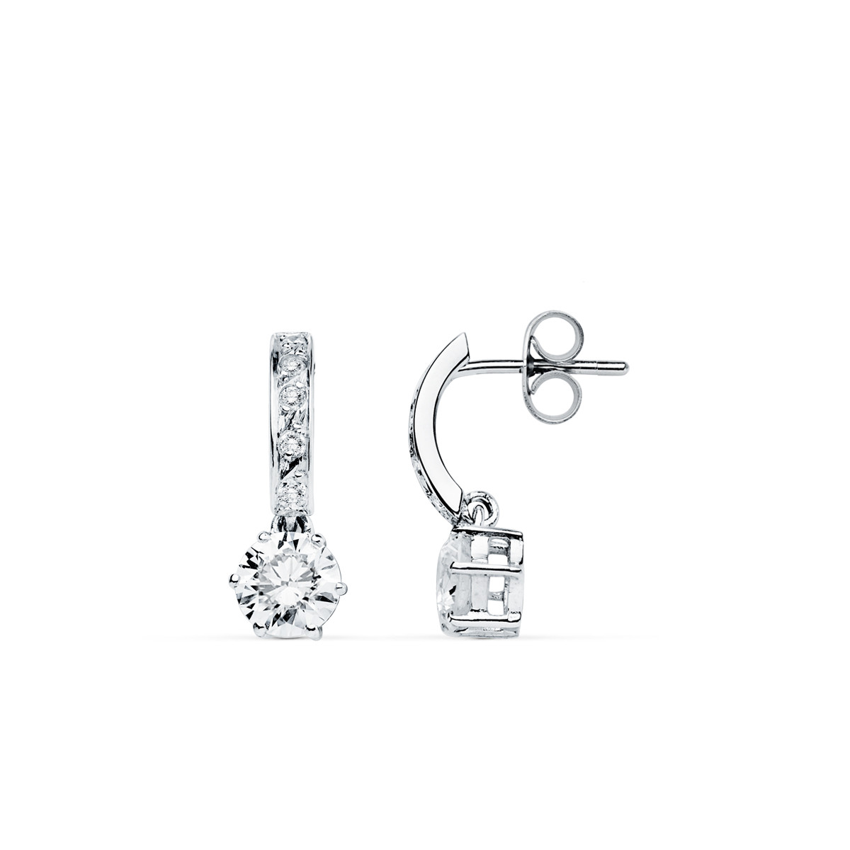 9K PENDIENTES ORO BLANCO CIRCONITA 18X6 MM CIERRE PRESION