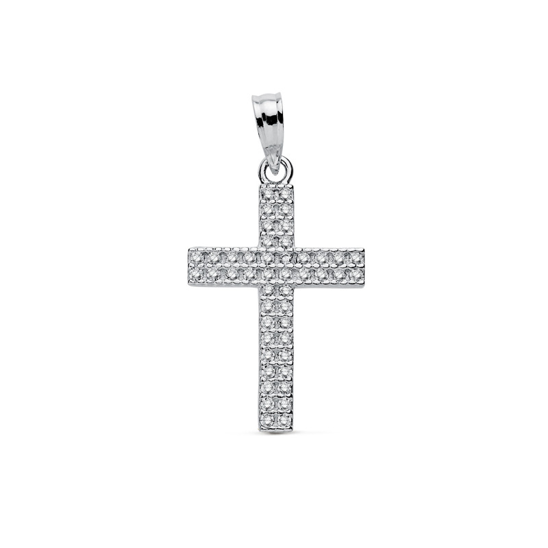 9K CRUZ ORO BLANCO CIRCONITA 19X15 MM